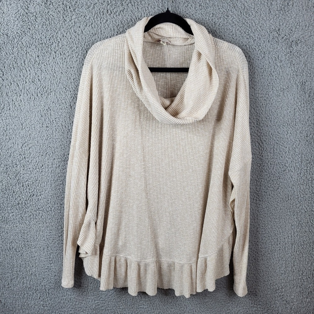 Anthroplogie Postmark Orley Cowl Neck Ruffle Metallic Knit Top Size M/L